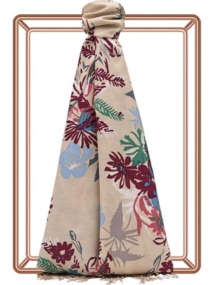 Vizon Güz Çiçekleri Desenli Ipek Şal