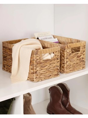 Bahçem Dekoratif Natural Su Sümbülü Dikdörtgen Hasır Sepet Düzenleyici / Organizer 3'lü Set