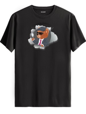 Dedektif Ayı Baskılı Regular Uniseks Tişört %100 Pamuk Premium Kumaş