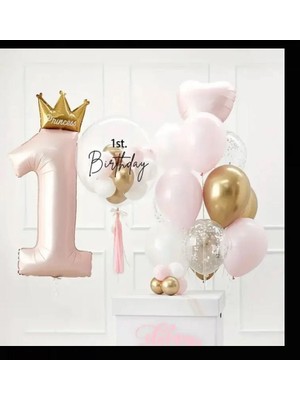 24’lü Pembe ve Altın Temalı 1 Yaş Doğum Günü Balon Seti – Parti ve Fotoğraf Arka Plan Süsü