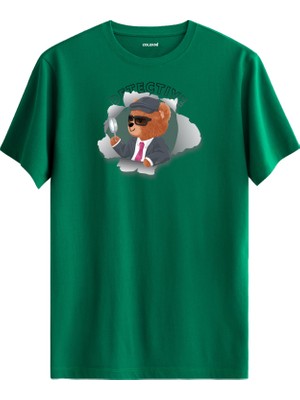 Dedektif Ayı Baskılı Regular Uniseks Tişört %100 Pamuk Premium Kumaş