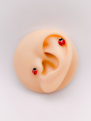 Cerrrahi Çelik Piercing ( Pirsing ) Zirkon Uğur Böceği Tragus Helix Piercing (1ADET)