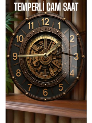 Endüstriyel Tarz Tasarım 3D Görünümlü Temperli Cam Saat – 33 cm CSDW181