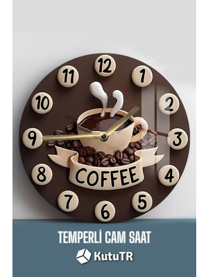 Kahve Tutkunlarına Özel Şık 3D Görünümlü Temperli Cam Saat – 33 cm CSDW331