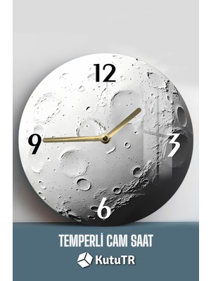 Ay Yüzeyi Temalı 3D Görünümlü Temperli Cam Saat – 33 cm CSDW326