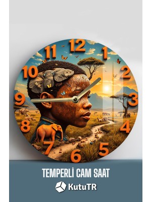 Afrika’nın Kalbinden Ilham Alan 3D Görünümlü Temperli Cam Saat – 33 cm CSDW357