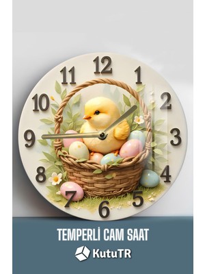 Sevimli Civciv Desenli 3D Görünümlü Temperli Cam Saat – 33 cm CSDW328