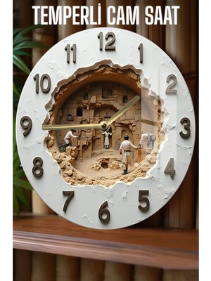 Tarihin Izlerini Duvarlarınıza Taşıyan 3D Görünümlü Temperli Cam Saat – 33 cm CSDW093