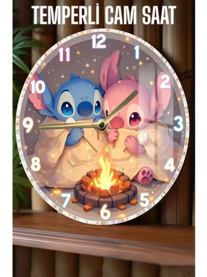 Sevimli Karakterli Kamp Ateşi Tasarımlı 3D Görünümlü Temperli Cam Saat – 33 cm CSDW273