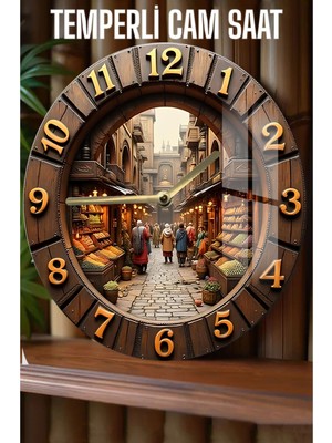 Tarihi Çarşı Atmosferini Duvarlarınıza Taşıyan 3D Görünümlü Temperli Cam Saat – 33 cm CSDW090