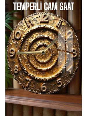 Altın Kabartmalı Dayanıklı ve Modern Dekor! 3D Görünümlü Temperli Cam Saat – 33 cm CSDW278