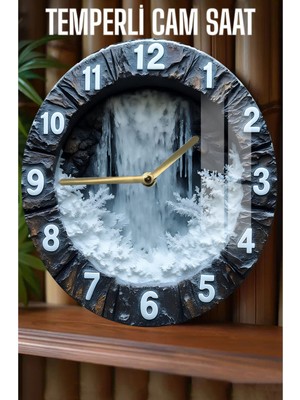 Şelale Manzaralı Tasarım 3D Görünümlü Temperli Cam Saat – 33 cm CSDW200