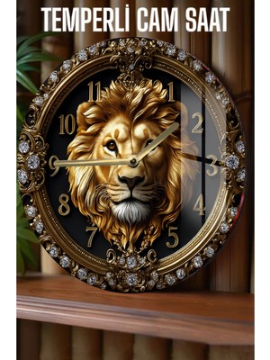 Aslan Figürlü 3D Görünümlü Temperli Cam Saat – 33 cm CSDW177