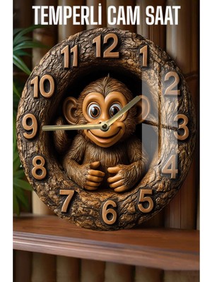 Sevimli Maymun Figürlü 3D Görünümlü Temperli Cam Saat – 33 cm CSDW173