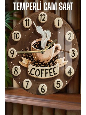 Kahve Temalı Tasarım 3D Görünümlü Temperli Cam Saat – 33 cm CSDW123