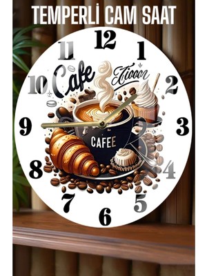 Cafe Temalı Tasarım 3D Görünümlü Temperli Cam Saat – 33 cm CSDW126