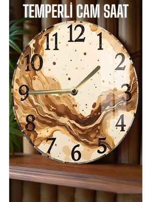 Kahve Tonlarında Mermer Desenli Dekor! 3D Görünümlü Temperli Cam Saat – 33 cm CSDW299
