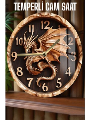 Ejderha Temalı Şık Tasarım 3D Görünümlü Temperli Cam Saat – 33 cm CSDW044