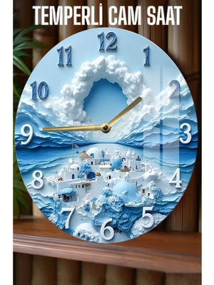Buzdan Evler Muhteşem Manzara Tasarımlı Tasarım 3D Görünümlü Temperli Cam Saat – 33 cm CSDW079