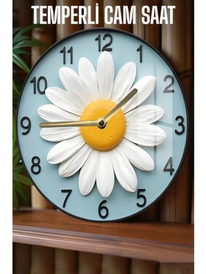 Papatya Desenli 3D Görünümlü Temperli Cam Saat – 33 cm CSDW275