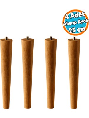4 Adet Sehpa Masa Ayağı Ham Doğal Ahşap Kahverengi Boyalı Mobilya Kanepe Modern Bohem Ayakları 25 cm