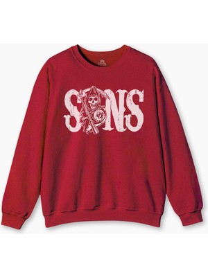 Kırımızı Sweatshirt Sons Of Anarchy Redwood Anarşi Motorsiklet Motor Baskılı Sweat