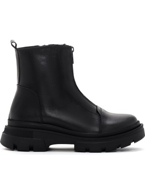 Kadın Siyah Fermuarlı Deri Bot 25WFD360318