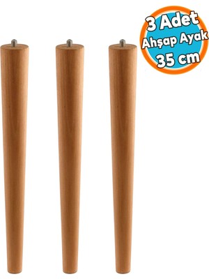 3 Adet Sehpa Masa Ayağı Ham Doğal Ahşap Kahverengi Boyalı Mobilya Aksesuar Modern Ayak Bohem 35 cm