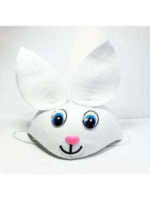 Beyaz Renk Kulaklı Tavşan Şapkası Hayvan Şapkası