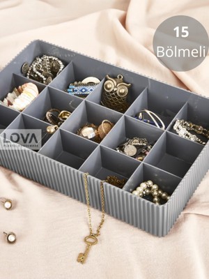 15 Bölmeli Çok Amaçlı Çekmece Içi Takı Düzenleyici Organizer Gri