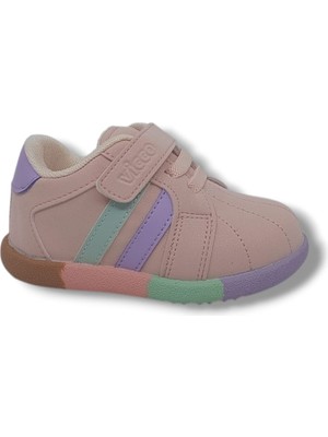 Vicco Heika Pudra Pembe Bebek Sneaker Ayakkabı Hafif Tekstil Düz Taban Cırtlı Bağlama