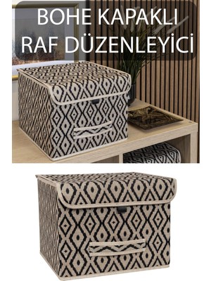 Bej Kapaklı Kutu, 30X30X23 Cm, Mini Organizer, Düzenleyici, Çok Amaçlı Kutu