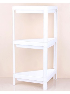 Üçgen 3 Katlı  Raf Ünitesi -  Mutfak - Banyo  Depolama Rafı - Beyaz