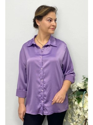 Kadın Lila Saten Gömlek