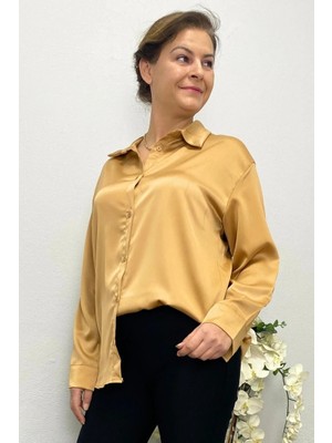 Kadın Camel Saten Gömlek