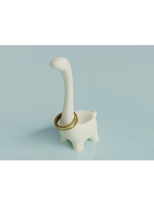 Beyaz Dinozor Şekilli Takı Tutucu, Dekoratif Yüzük Standı