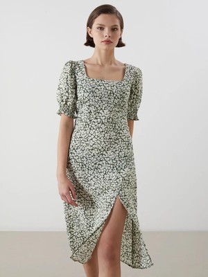 Lcwaıkıkı U Yaka Çiçekli Kadın Elbise  (S5)