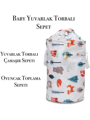 Yuvarlak Torbalı Bebek Oyuncak ve Kirli Sepet, 46X32 Cm, Kırmızı Renkli Ferah Oda Aksesuarı