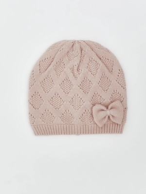 LC Waikiki Lcw Baby Fiyonk Detaylı Kız Bebek Bere Yazlık Dusty Rose Renkli Yumuşak Triko Kumaş