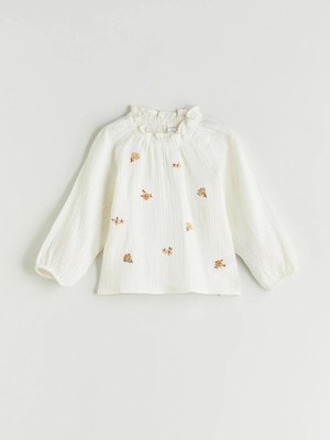 Lcw  Fırfırlı Dik Yaka Çiçek Nakışlı Kız Çocuk Bluz  (W5)