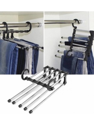 Katlanabilir 5li Hareketli Dolap Içi Pantolon Askısı Siyah