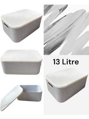 Gri 13 Lt Çok Amaçlı Saklama Kutusu, Dolap Içi Düzenleyici ve Dekoratif Kapaklı