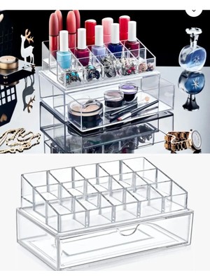 Büyük Boy 2 Katlı Çekmeceli Takı ve Makyaj Düzenleyici, Oje ve Aksesuar Organizer