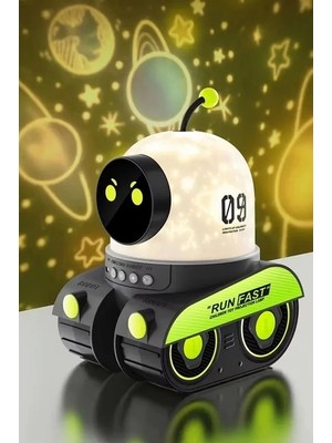 Robot Projeksiyon Gece Lambası Hoparlörlü Şarjlı Yıldızlı Gökyüzü Temalı LED Projeksiyon Lambası