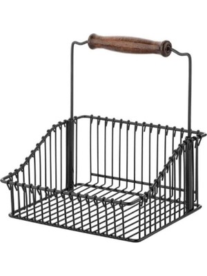 Çok Amaçlı Siyah Metal Sepet, Ferforje Tasarım, 20X20 cm