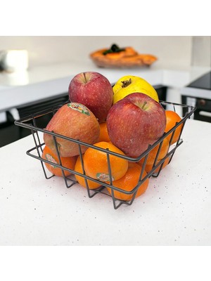 21X21CM Çok Amaçlı Siyah Tel Sepet, Mutfak ve Dolap Düzenleyici