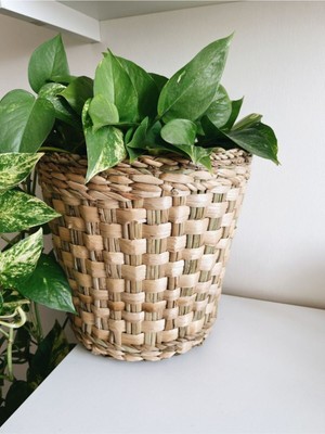 Şık Midi Boy Hasır Sepet, Sarı Renkli ve Kullanışlı, Ev ve Hobi Için Idealdir