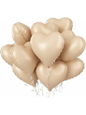 5 Adet 18 Inç 45 cm Retro Kalp Folyo Balon Bej