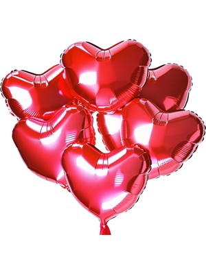 5 Adet 18 Inç 45 cm Kalp Folyo Balon Kırmızı