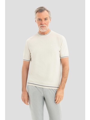 Sabri Özel Bej Regular Fit Bisiklet Yaka Triko Erkek T-Shirt